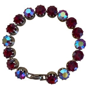 Vintage Rhinestone Bracelet Ruby Red Aurora Borealis Glam Retro Goth Romantic